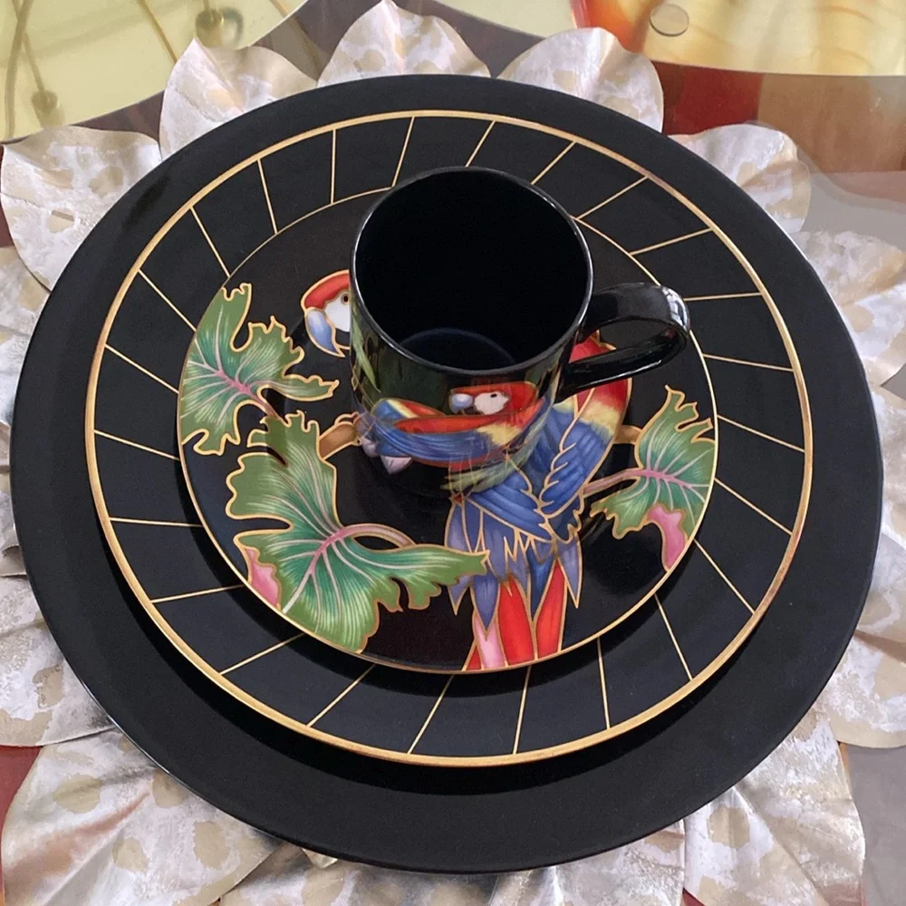 Vintage Fitz & Floyd Jungle Parrot Dessert Plates Set of 4